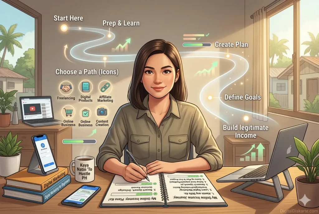 Illustration for the digital marketing strategy section of the online income Philippines grand pillar article.