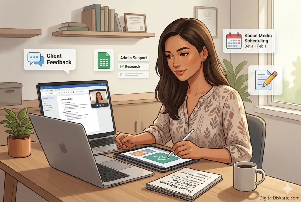 Filipino freelancer doing skill-based online work as a beginner-friendly online income path in the Philippines